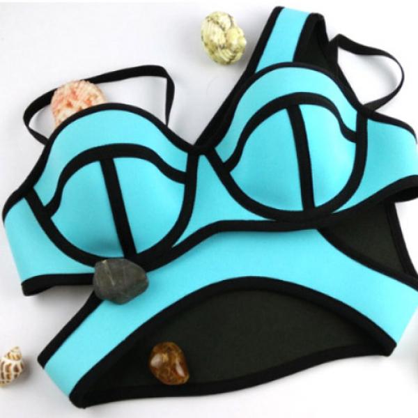 Maillot de bain Femme Bikini Neoprene Neon Fashion Swimwear Bleu turquoise